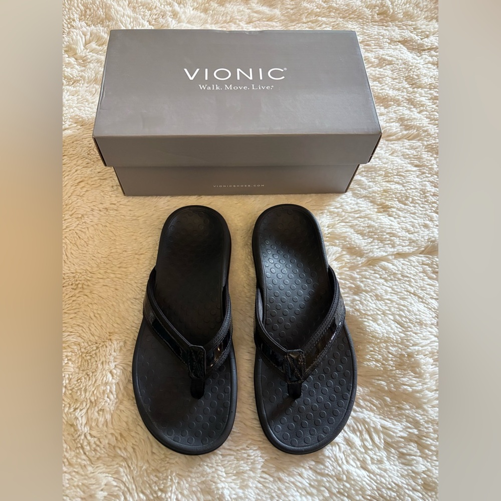 Vionic Tide II Black Flip Flop Thong Sandals 6